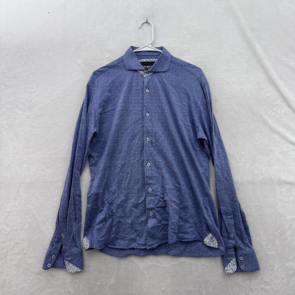 Maceoo Shirt Mens L Blue Cut Away Collar Stretch Business Casual Button Up